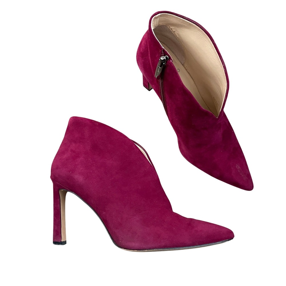 Vince Camuto Suede Pointed Toe Ankle Booties Side Zip Raspberry Women's Size 8